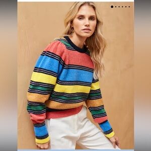 Brora Merino Lambswool Stripe Jumper Sz 12-14 US Sz L 100% Pure New Wool